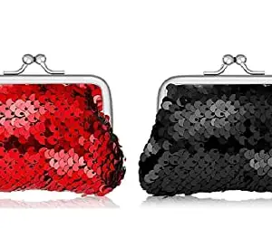 ANESHA Coin Purse Cute Mini Key Pouch Small Wallet for Women Girls (Sequin_Pack of 2)