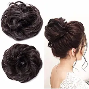 KYNA Combo Of 2 Messy Bun Ruffle Juda Hair Styling Accessories Synthetic Hair Frill Extension For Girls And Women (Dark Brown Colour)
