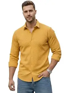 WIZOON Shirt for Men | Men’s Black Textured | Regular Fit | Textured Cotton Blend Casual Shirt | Full Sleeves | Spread Collar | Western Stylish Shirts