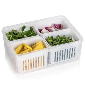 4-Compartment Fridge Storage Box – Stackable Refrigerator Organizer with Lid, BPA-Free Plastic Food Container for Kitchen, Pantry, or Freezer Use