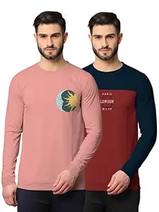BULLMER Trendy Front & Back Printed Full Sleeve Tshirt for Men -Combo Pack of 2 - Onion_Petrol Blue/XX-Large