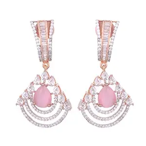 SARAF RS JEWELLERY Beautiful Rose Quartz Danglers Pastel Pink Drop AD Studded Rose Earrings For Women & Girls
