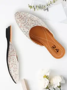 Stylish Orange Silver Mojaris for Women or Ladies Bellies with Flat Soles Multi Color Work Traditional Jutti for Women (4)