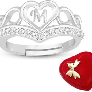 Heer Collection Jewellery Heart Box with Adjustable Alphabet Ring Crown Heart Valentine Ring Promise Propose Engagement Wedding Anniversary Ring for Men and Women
