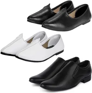 Vitoria Slip On Shoes for Men | Shoes for Men with PU Sole | Comfortable & Lightweight |Durable & Trendy Design | Color : Black-White | Size : 6, XTN_401BlkSilipon_JuttiBlkWht_6