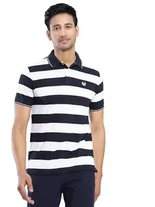Greenfibre Multicolor Striped Slim Fit Polo T-Shirt | Stylish Blended Men's Wear for Office or Party | Comfortable, Soft Feel Half Sleeve Men's Polo Shirt - 4C4S_50