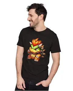 ALLEN BLACK Men's & Women's Regular Fit T-Shirt Chibi Bowser 100% Cotton Unise T-Shirt Black_BOWSERUNX-Black M Men Round_
