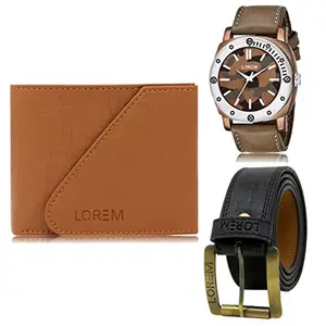 LOREM LOREM Mens Combo of Watch with Artificial Leather Wallet & Belt FZ-LR53-WL01-BL01