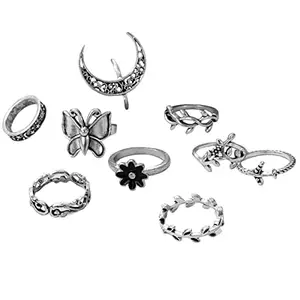 Jewels Galaxy Jewellery For Women Silver Plated Contemporary Stackable Rings Set of 9 (JG-PC-RNG-2730)