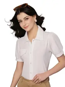 Style Quotient Women Texture White Formal Shirt Style Top