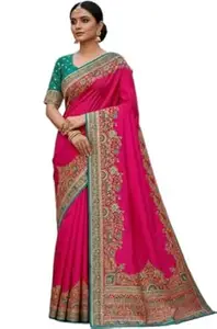 Glory Sarees Women's Kashmiri Pashmina Pure Silk Meenakari Woven Saree With Blouse Piece (Pashmina_Silk101_Parent)