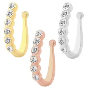 VAMA Without Non Piercing Nosepin Combo Pressing Type Clip on Press Nose ring Studs for Girls & Women - Combo 2pcs Silver & Gold