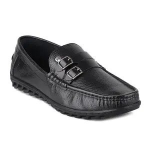 Red Chief Black Genuine Leather Formal Slip On Shoes for Men