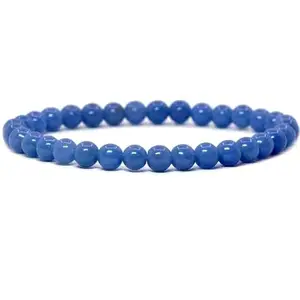 Lady Works Natural Angelite 6mm Round Shape Smooth Cut Beads 7 Inch Stretchable Bracelet For Men & Women. Unisex Bracelet For Healing, Meditation, Prosperity, Gift & Luck|LW_BRST_00682_7.0