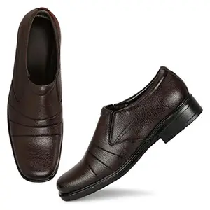 WENZEL Men's Synthetic Lace Free Office wear Comfortable Formal Shoes | Oxford Leather Slip-On Shoes Brown