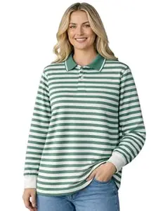 Mack Jonney Women’s Striped Polo T-Shirt | Full Sleeves | Collared Casual Cotton Tee | Regular Fit Top-M7341