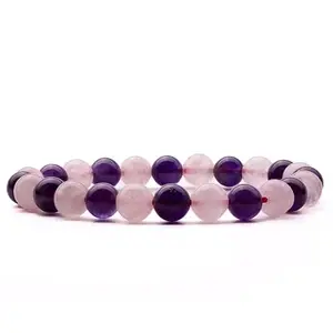Purple and Rose Quartz Stone Beaded Bracelet, 20 cm Circumference