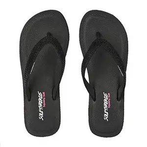 SOLETHREADS SQUISHY V-SHAPE | Super Soft | Comfort | Cushion | Bounce Back | Durable | Handcrafted Upper | Outdoor | Slippers | Thong Sandals | Flip Flops for Women | India/UK Size 6 | BLACK