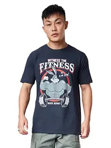 The Souled Store Official Looney Tunes: Fitness Mens and Boys Half Sleeve Regular fit Graphic Printed Cotton Navy Blue Color T-Shirts T-Shirts Fashionable Trendy Graphic Prints Pop Culture Merchandise