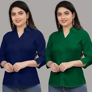 Formal Cotton Blend Shirt for Women with 3/4 Sleeve for Casual Wear Combo of 2