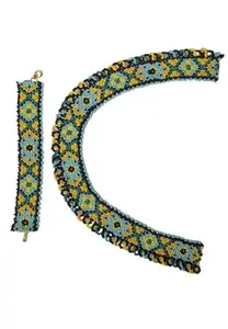 Handcrafted Beaded Necklace and Bracelet Set, Traditional Indo-Ukrainian Style, Multicolour Pattern