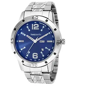 TIMESMITH Blue Dial Silver Stainless Steel Metal Strap Day Date Analog Analog Watches for Men Latest Stylish TSC-024muaax