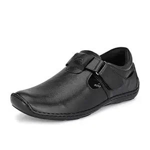 HITZ Men's Black Leather Shoe-Style Sandals - UK 5