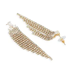 Accessher Gold Plated Statement Sparkling and Shinning Rhinestones Studded Chain Tassels Dangler Earrings with Push Back Closure for Women and Girls Pack of 1