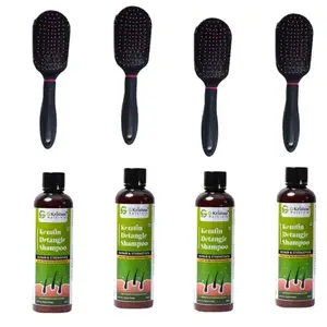 G Krishna Naturals Combo Pack of Small Paddle Hair Brush Black & Detangle Hair Shampoo for Women & Men | Wood Kangi and Hair Shampoo for Natural Hair Growth (Pack of 4 Each)(GKNKPC4-16)