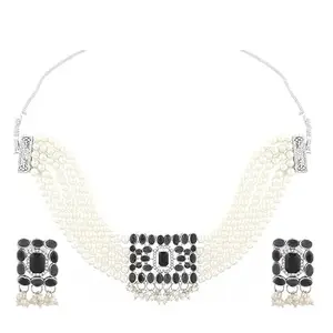 Small Moti Black Square Choker Necklace for Women – Elegant Traditional Design with Contemporary Touch