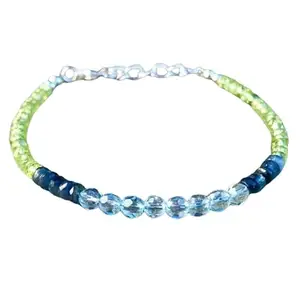 RRJEWELZ Blue Topaz, Sapphire & Peridot bracelet for men & women - 3-4mm Mix Faceted beads - 7 Inch Adjustable with Silver plated clasp – Healing, Fashion, Gift, Spiritual, Yoga|LCBR_RR_07250