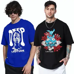 LEOTUDE Men's Oversized Half Sleeve Cottonblend Tshirt (FS49-MEN-CMB_18_Color_378_2XL)