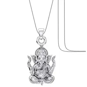 AKSHAT SAPPHIRE Sterling Silver (92.5% purity) God Ganesha Chain Pendant (Pendant with Snake Chain) for Men & Women Pure Silver Lord Ganapathy Chain Locket for Good Health & Wealth