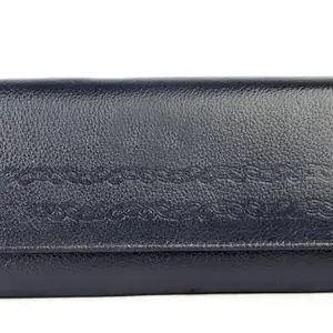 REEDOM FASHION Genuine Leather Women Blue Genuine Leather Wallet (6 Card Slots) (Navy Blue) (RF4649)