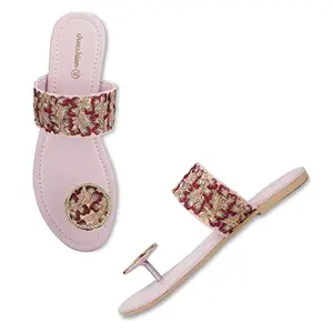 shoeshion Women's Flowers Embroidered, Ethnic Flat for Party & Occasions.(Magenta, Numeric_8)