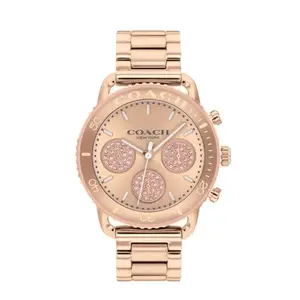 Coach Cruiser Qtz Fashion Chrono Rose Gold Round Dial Women's Watch|Ionic Plated Rose Gold Steel Material|Gold Color Band - 14504255