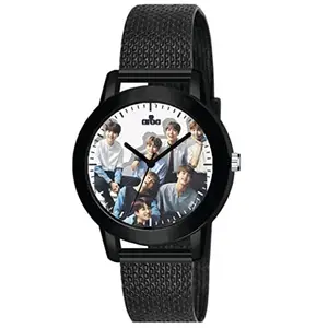AROA Watch for Womens with Nice BTS Group Model :569 in Black Metal Type Rubber Analog Watch White Dial for Women Stylish Watch for Girls