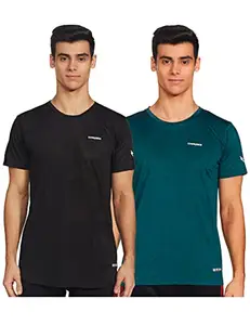 Charged Active-001 Camo Jacquard Round Neck Sports T-Shirt Black Size Large And Charged Brisk-002 Melange Round Neck Sports T-Shirt Teal Size Large