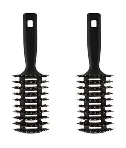Homestic Hair Brush | Flexible Bristles Brush | Hair Brush with Paddle | Quick Drying Hair Brush | Suitable For All Hair Types | Round Vented Hair Brush | 2 Piece | C13-X-BLK | Black