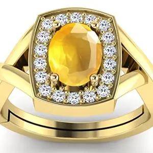 APSSTONE 7.25 Ratti 6.00 Carat Natural Yellow Sapphire Pukhraj Gemstone Gold Plated Adjustable Ring for Men And Women By Lab - Certified