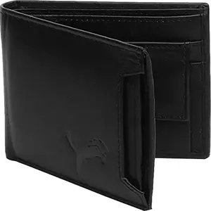 WILD EDGE Genuine Leather Men's Black Wallet/Purse with Flap Closure & Detachable Card Holder - Stylish Formal and Casual Look Men's Wallet