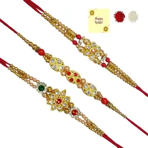 DMS RETAIL Rakhi for Brother and Bhabhi Rakhi Set of 3 Jewellery Bracelet Rakhi Combo for Brother, Rakhi Gift for Bhaiyya/Bhai | Rakhi with Roli Chawal