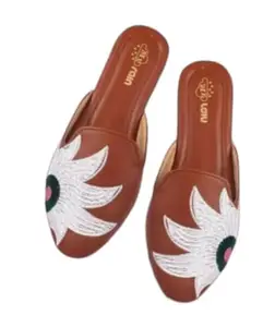 Trendy Flat Footwear with Mirror Border for Women’s Ethnic Style for the size of - 4 UK