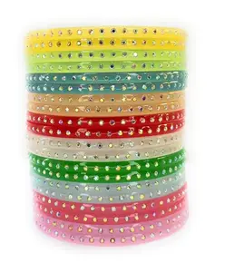 Multicolor Pastel Shades Seep Plastic,Silver Rainbow Color Stone Studded,Bangles set of 20 bangles /10 colors for Women and Girls (2.8)