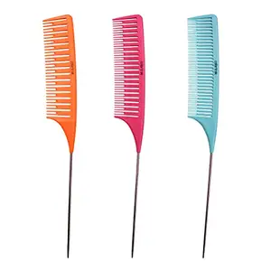 Colortrak Fast-Trak Highlighting Carbon Fiber Combs (3 Pack), Each Comb with Different Width Teeth, Durable, Heat-Proof Comb, Anti-Static to Prevent Frizz, Bleach Safe Stainless Steel Pintail