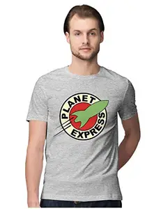 ALLEN BLACK Men's Regular Fit T-Shirt Planet Epress Logo Futurama 100% Cotton T-Shirt Melange Grey_PLEX-MGREY-L-MENR_