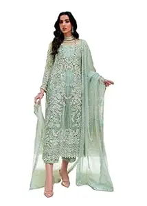 Yami fashion net with heavy embroidery and hand work stitched designer kurta suit with sharara and dupatta for women and girls