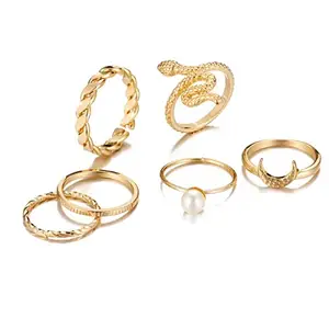 Jewels Galaxy Jewellery For Women Gold Plated Gold-Toned Rings Set of 6 (JG-PC-RNGV-947)