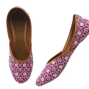 Embroidered Floral Ballet Flats, Purple, Traditional Ethnic Design, Slip-On Women's Shoes (Pink, UK Footwear Size System, Adult, Women, Numeric, Medium, 7)