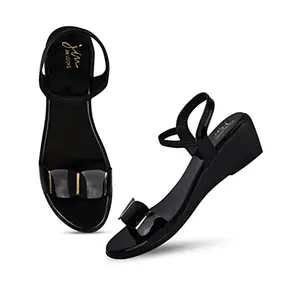 JM LOOKS Black Women's Fashion Sandals Light weight, Comfortable & Trendy Flatform Sandals for Girls Casual and Stylish Floaters for Walking, Working, All Day
